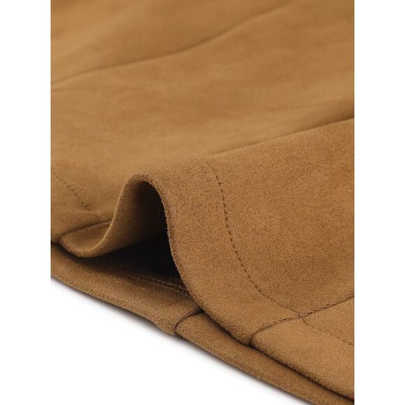 Faux Suede Blazer Belted Lapel Outwear Single Breasted Boho Jacket Brown - Picture 5 of 5